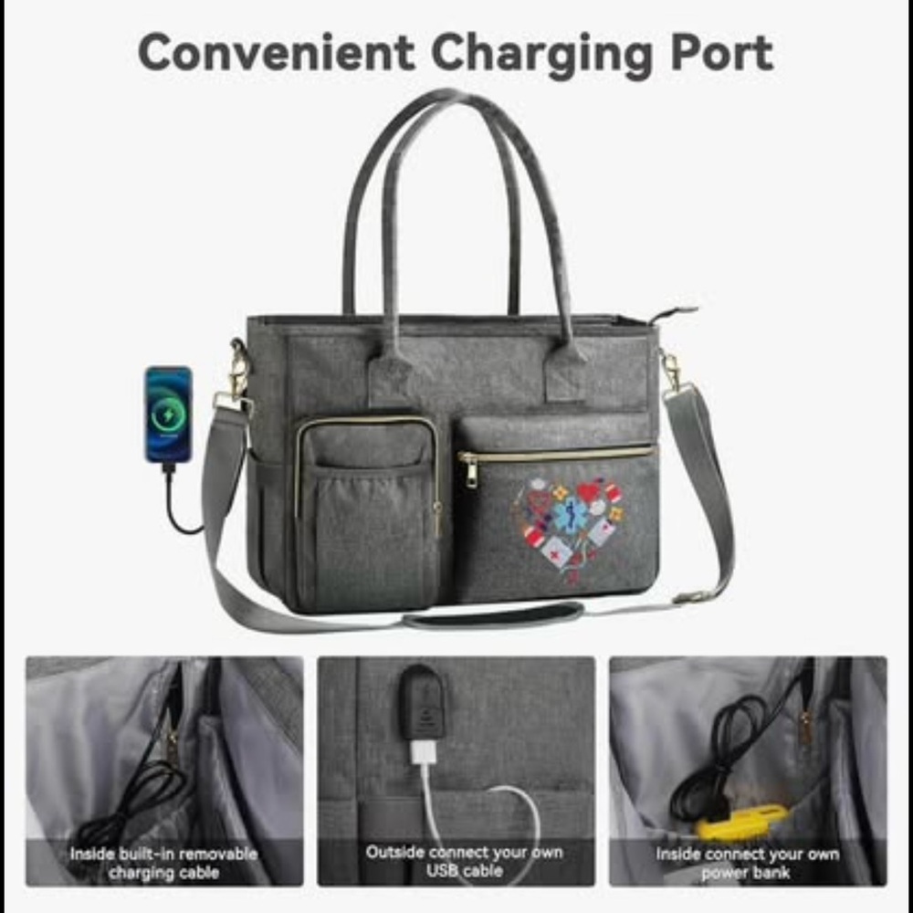 Gray Women's healthcare Bag with Charging Port